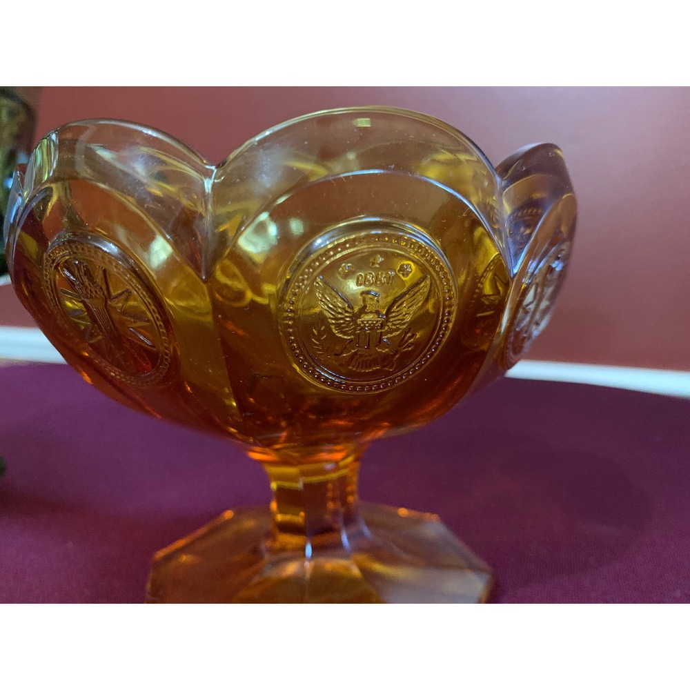 Fostoria Coin Glass Set Green Amber Vintage Retro Y2K Mid Century Rare 3pc - Picture 3 of 11